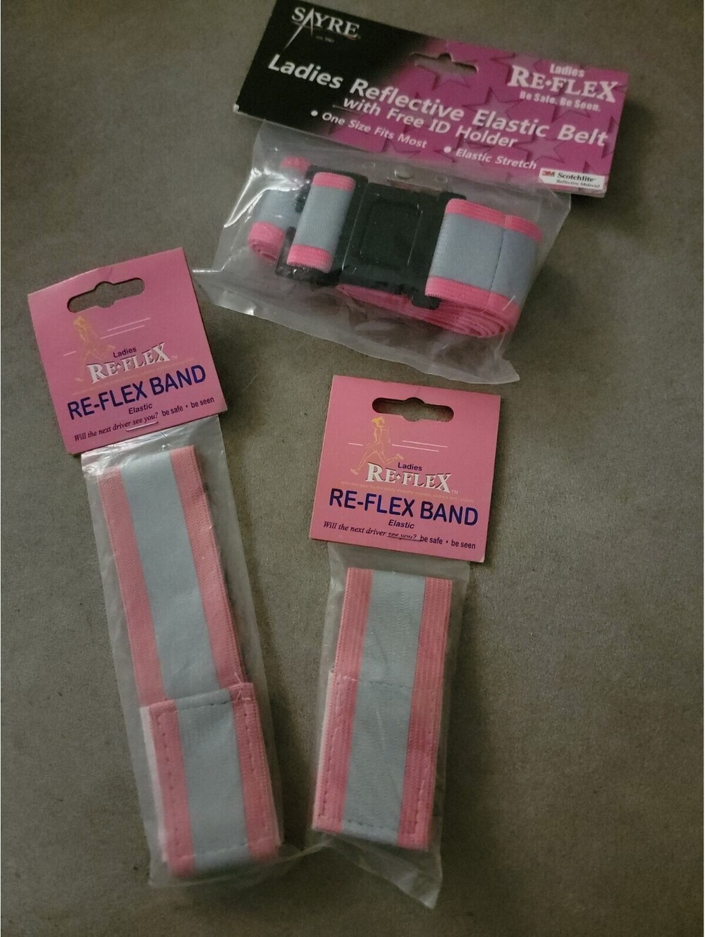 Ladies Pink Reflective Safety Belt & Re-Flex Bands 3M Scotchlite Running Lot NEW